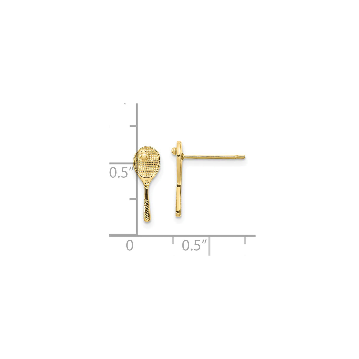 10k Yellow Gold Tennis Racket Stud Earrings with Small Ball Detail, Sports Jewelry for Women