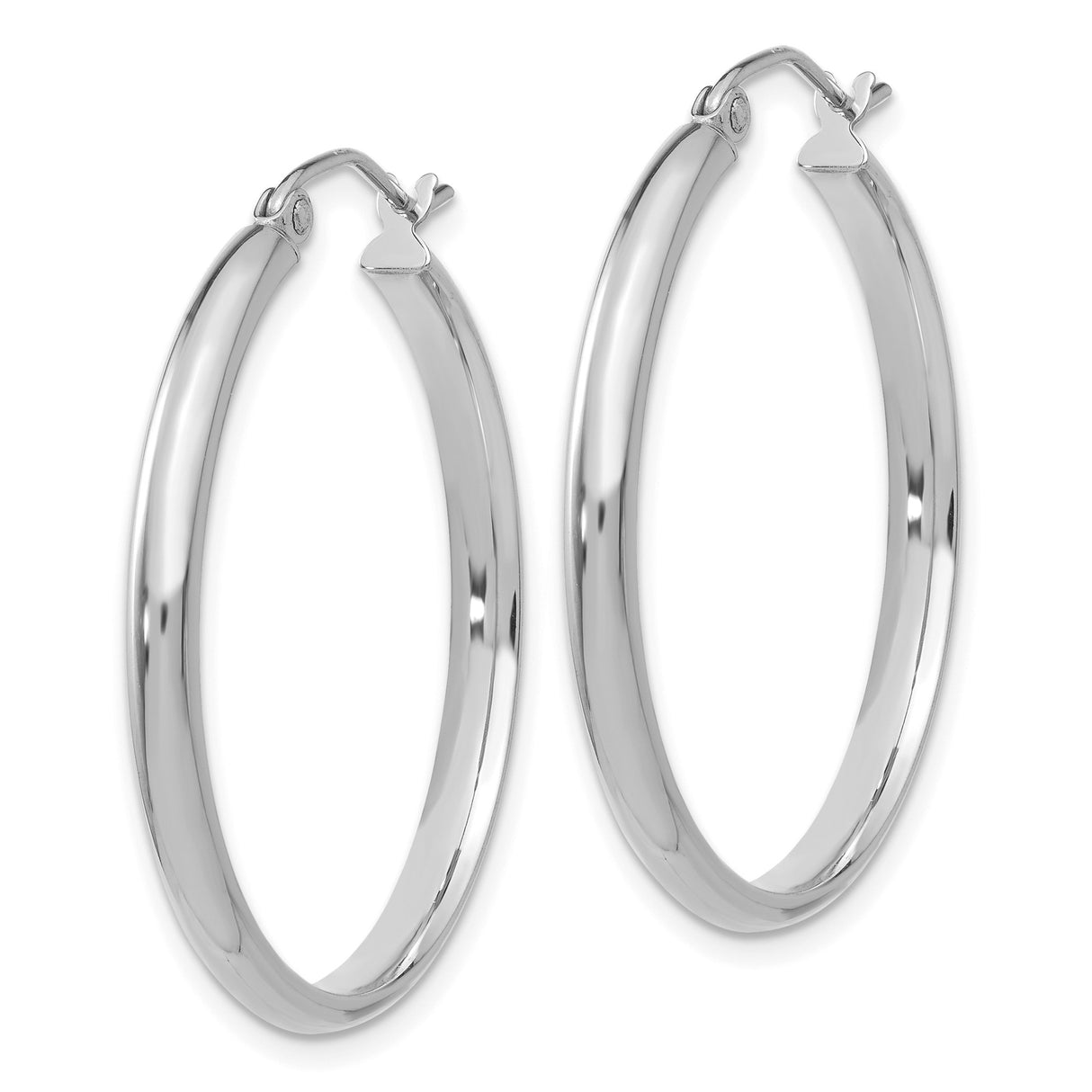 10k White Gold Hoop Earrings, Classic Round Polished Design, Lightweight Jewelry for Women