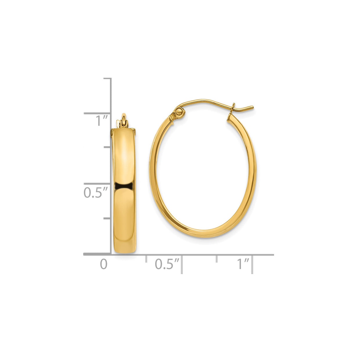 10k Yellow Gold Oval Hoop Earrings, Lightweight Polished Minimalist Design for Women