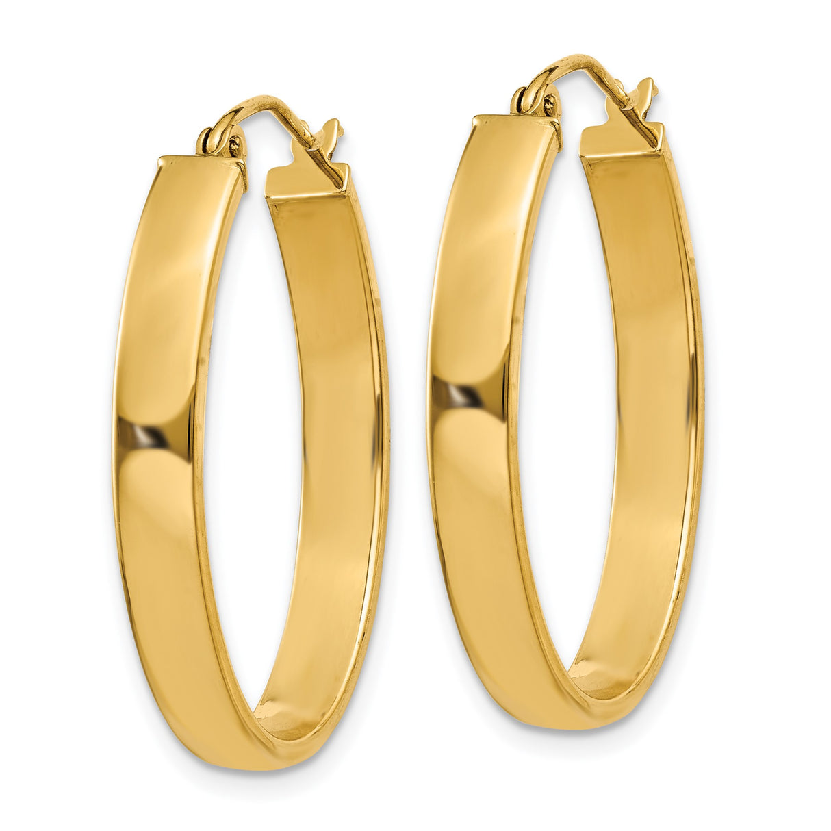 10k Yellow Gold Oval Hoop Earrings with Smooth Polished Finish and Hinged Back