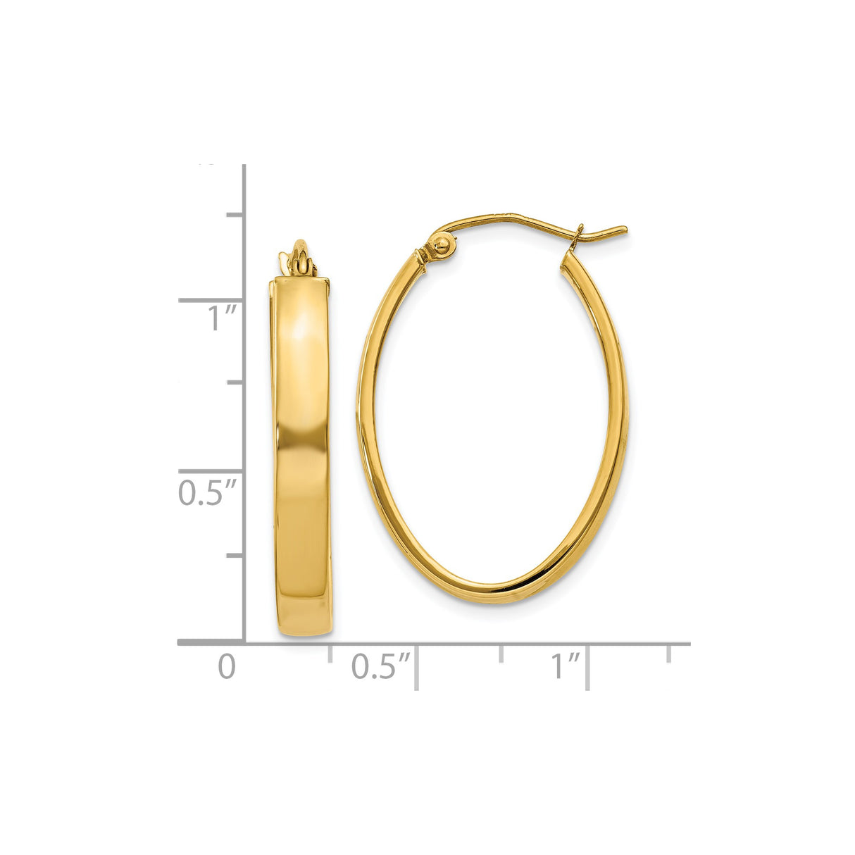 10k Yellow Gold Oval Hoop Earrings with Smooth Polished Finish and Hinged Back