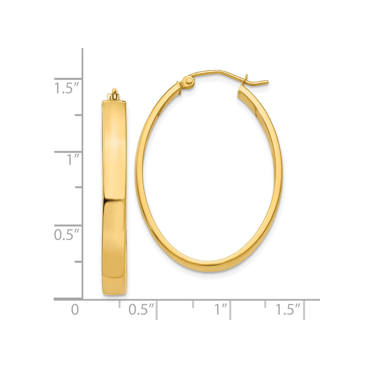 10k Yellow Gold Oval Hoop Earrings, Lightweight Classic High Polish Finish for Women