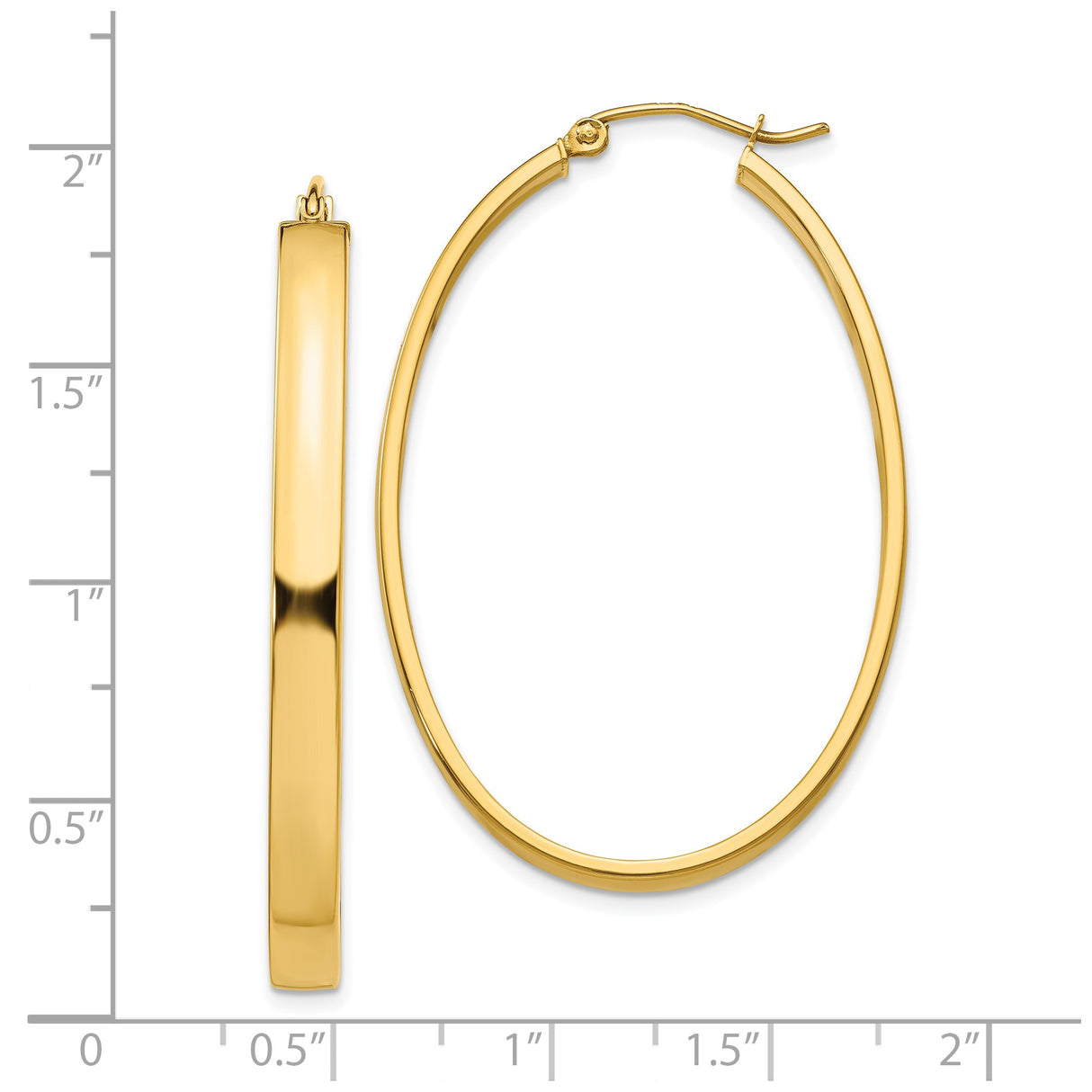 10k Yellow Gold Oval Hoop Earrings, Lightweight Polished Finish, Hinged Back Closure