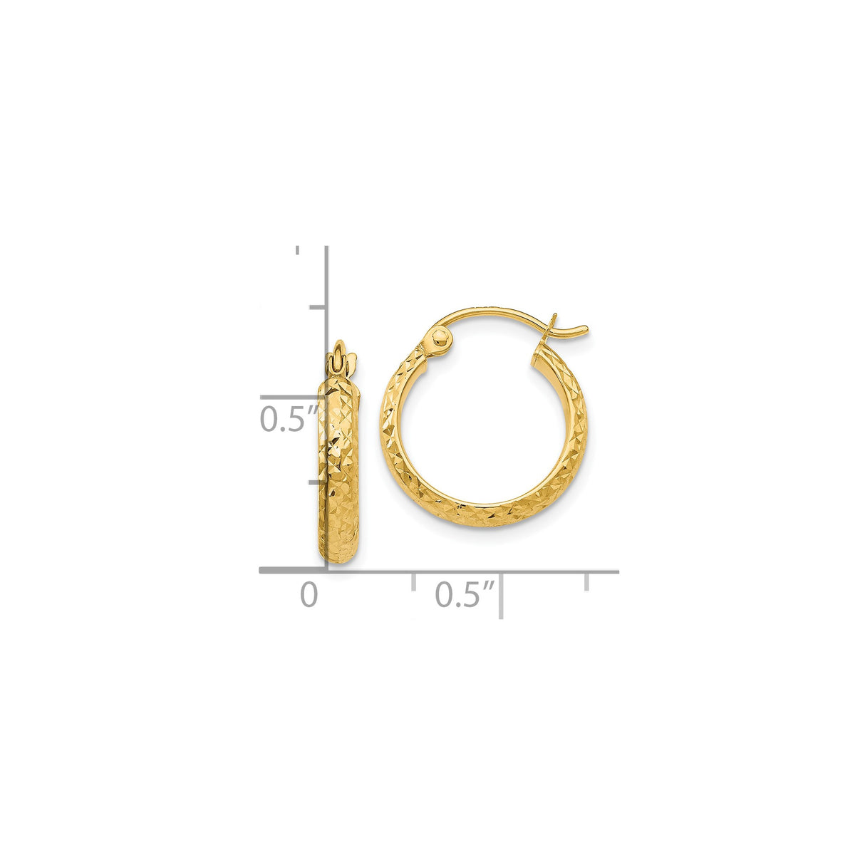 10k Yellow Gold Hoop Earrings, Diamond Cut Textured Finish, Classic Round Design
