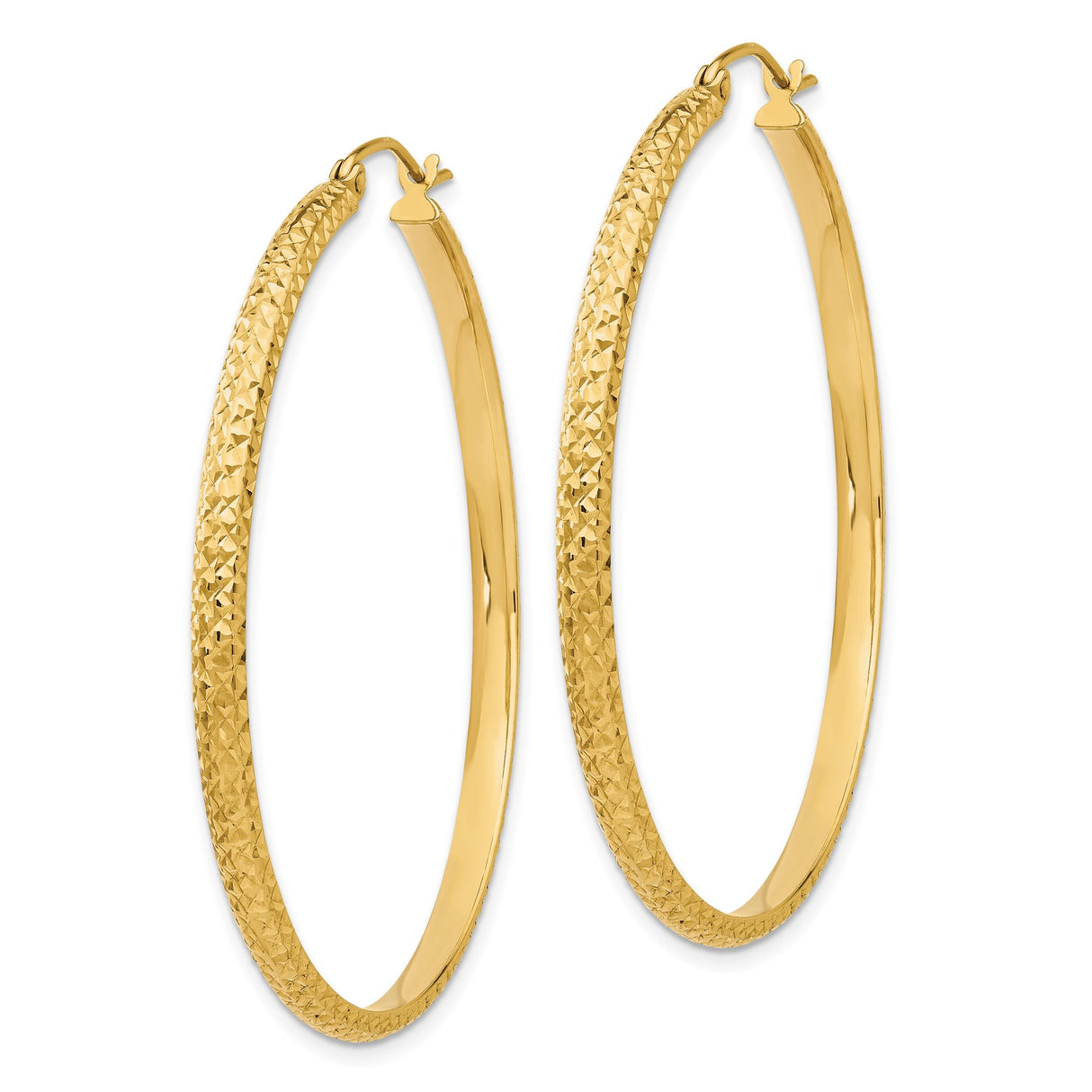 10k Yellow Gold Hoop Earrings, Diamond Cut Textured Design, Lightweight Hollow Style for Women