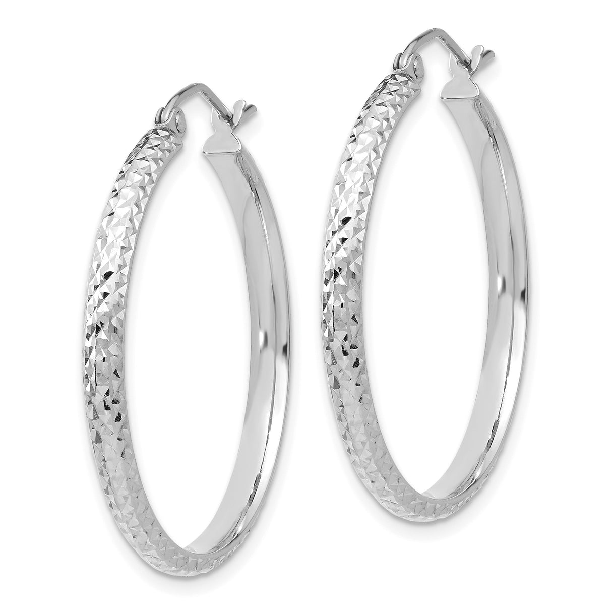 10k White Gold Hoop Earrings, Diamond Cut Textured Finish, Lightweight Minimalist Style