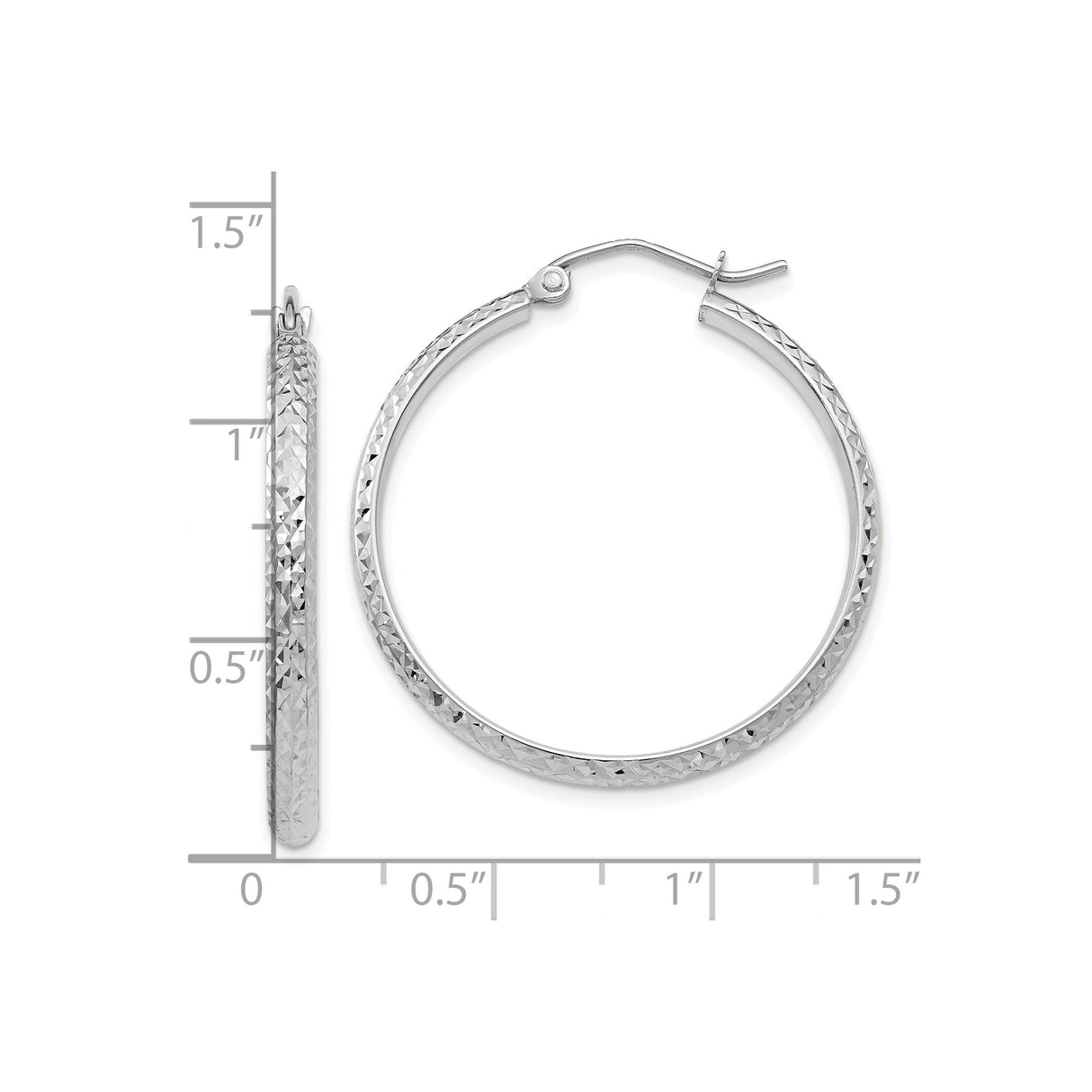 10k White Gold Hoop Earrings, Diamond Cut Textured Finish, Lightweight Minimalist Style