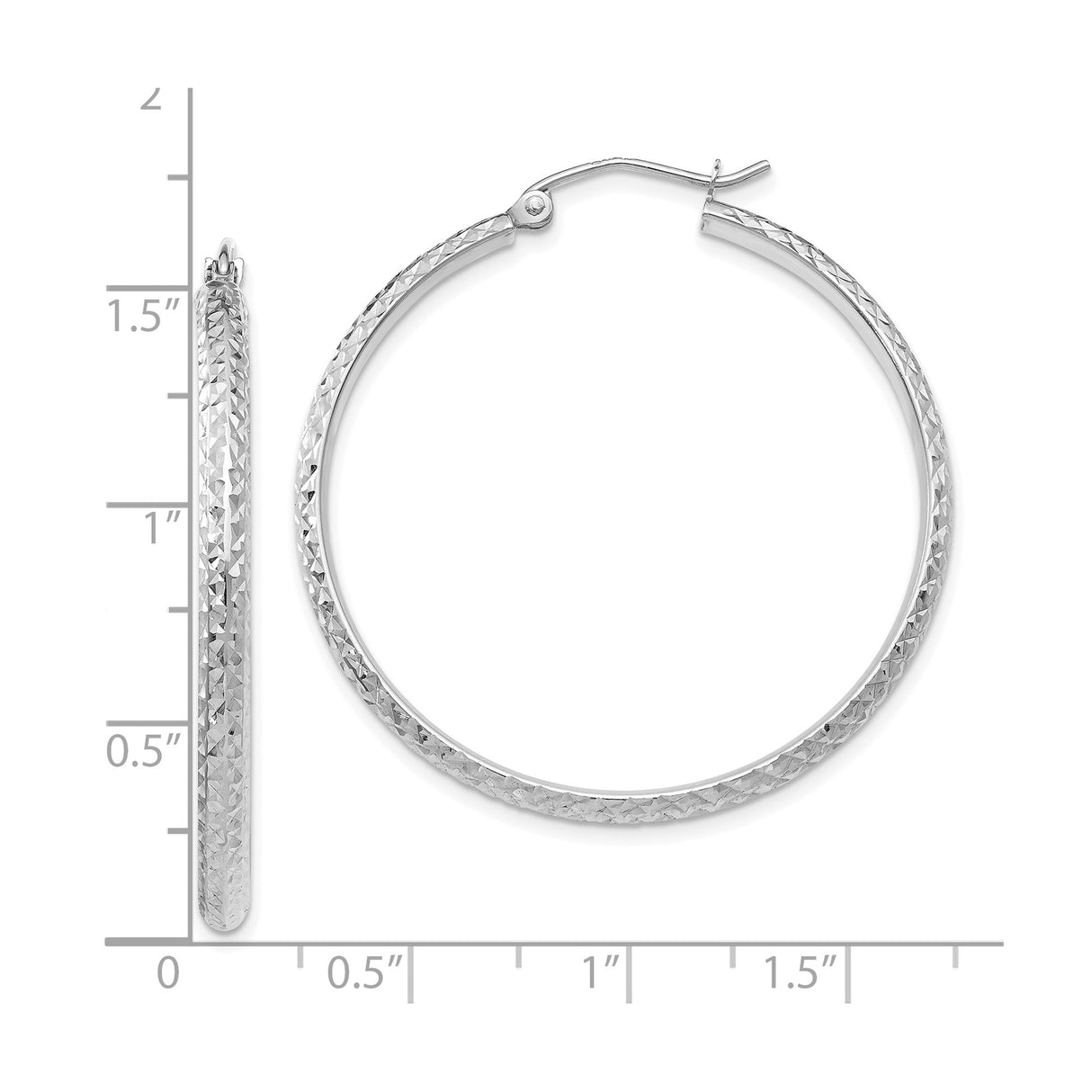 10k White Gold Hoop Earrings, Diamond Cut Textured Finish, Lightweight Hollow Design