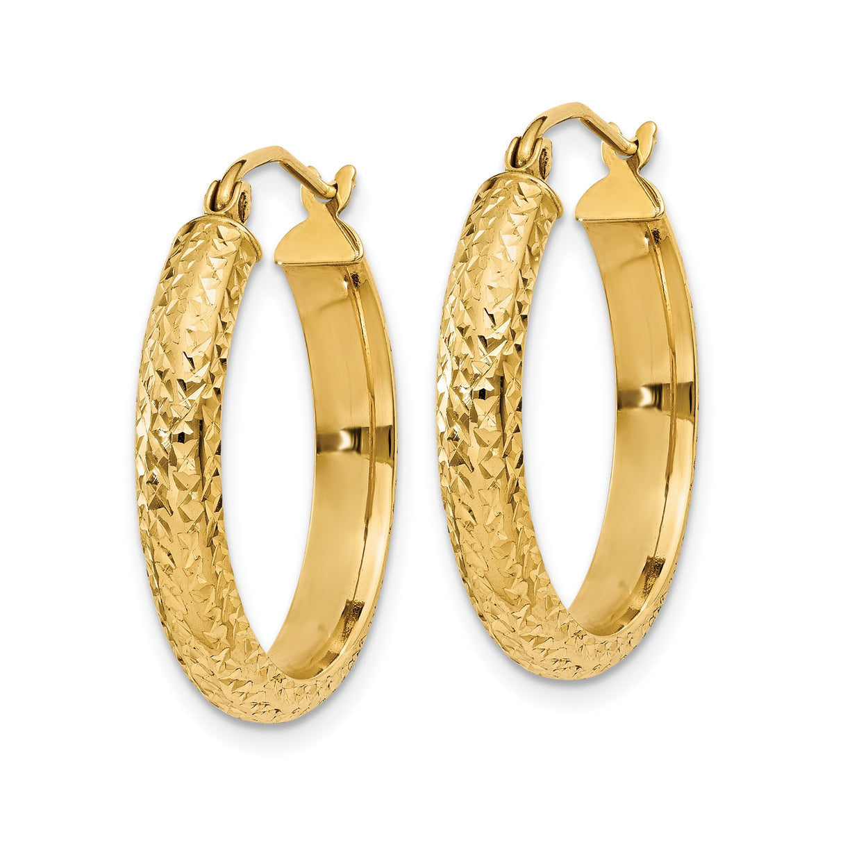 10k Yellow Gold Hoop Earrings, Diamond Cut Texture, Lightweight Round Design, Latch Back Closure