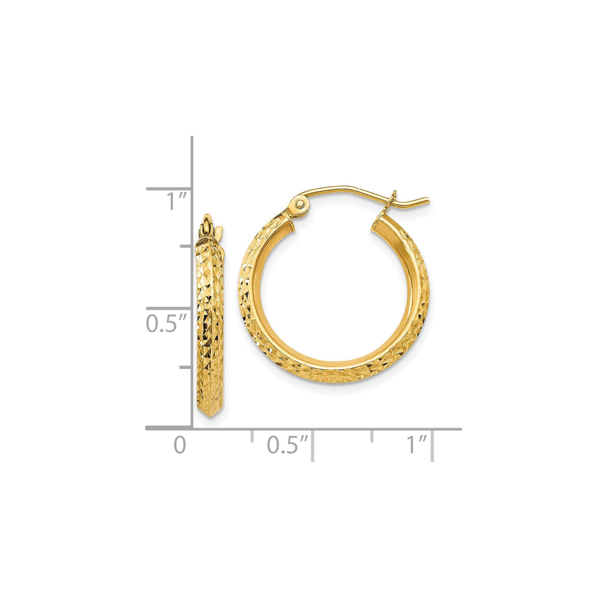 10k Yellow Gold Hoop Earrings, Diamond-Cut Textured Medium Hollow Design for Women