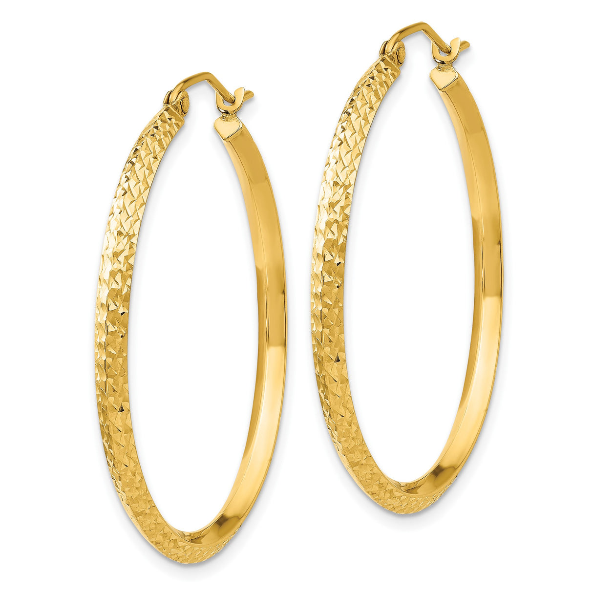 10k Yellow Gold Hoop Earrings, Textured Round Design with Diamond Cut Finish, Lightweight and Hollow