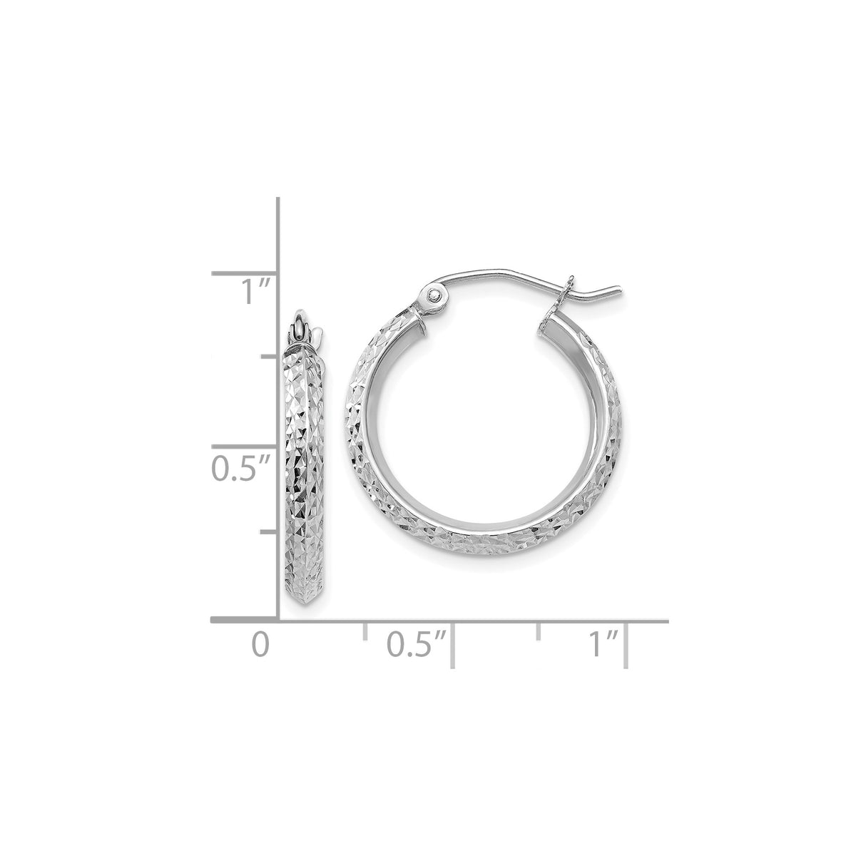 10k White Gold Hoop Earrings, Diamond Cut with Textured Finish, Lightweight Round Design