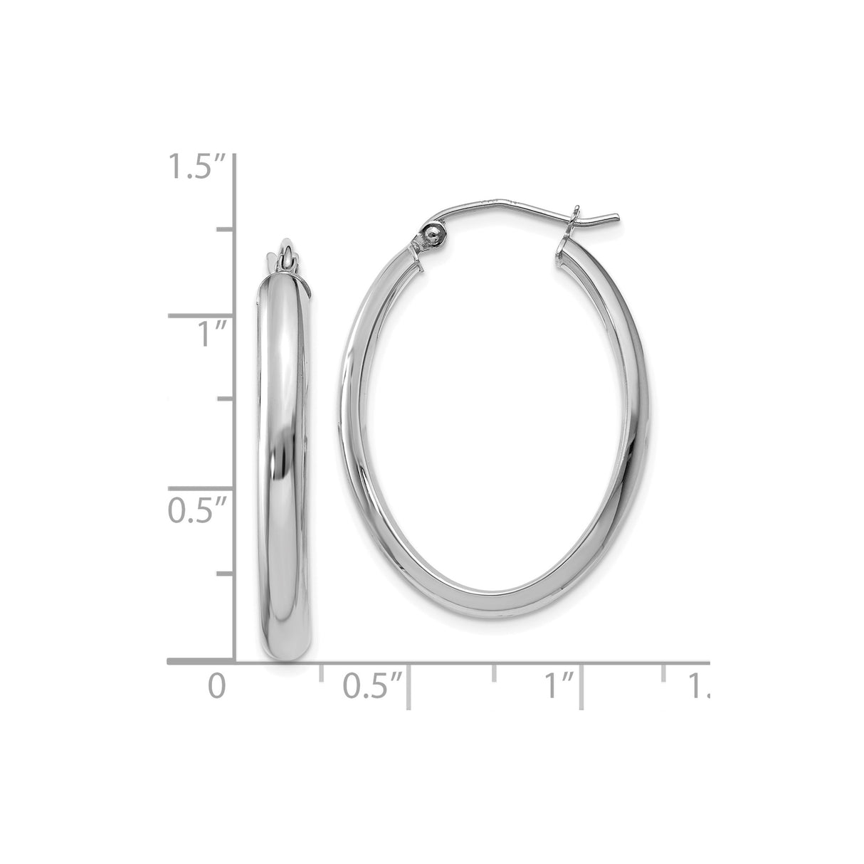 10k White Gold Oval Hoop Earrings, High-Polish Finish, Sleek Classic Design for Women