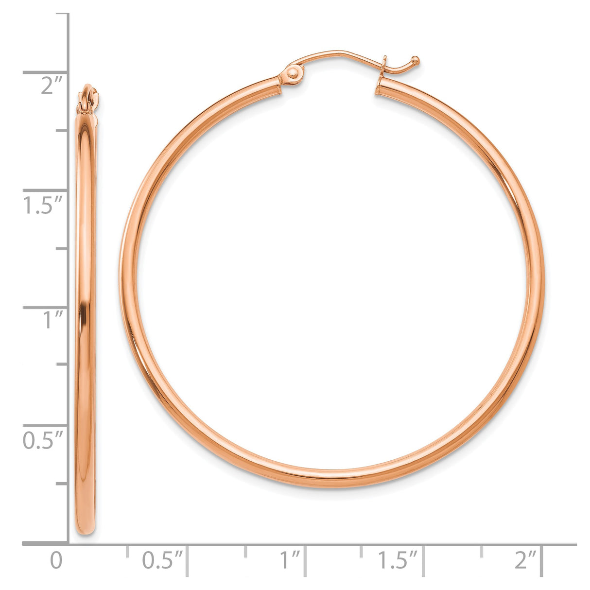 10k Rose Gold Hoop Earrings, Lightweight 2mm Tube with Polished Finish, Minimalist Design
