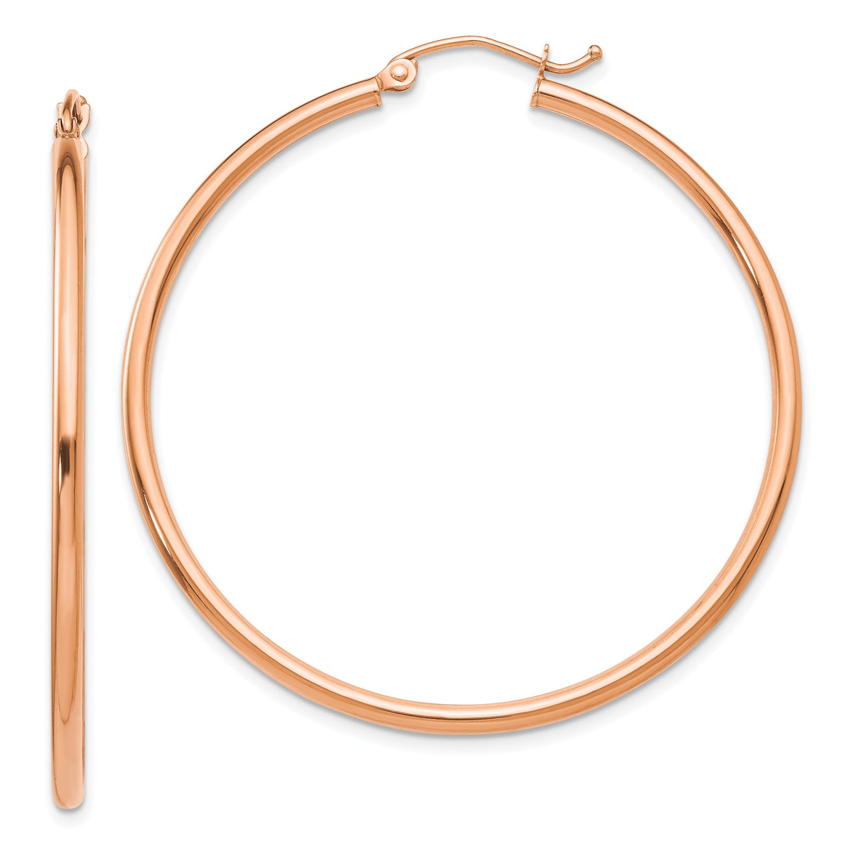 10k Rose Gold Hoop Earrings, Lightweight 2mm Tube with Polished Finish, Minimalist Design