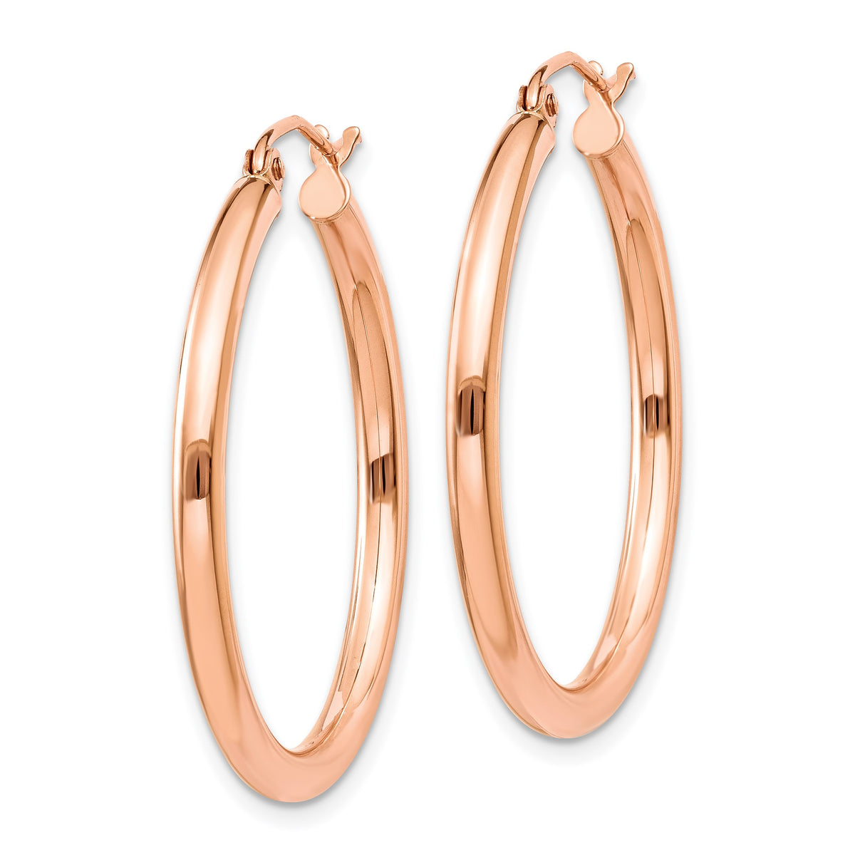 10k Rose Gold Hoop Earrings, Medium Size Lightweight Tube with Polished Finish, Classic Round Design