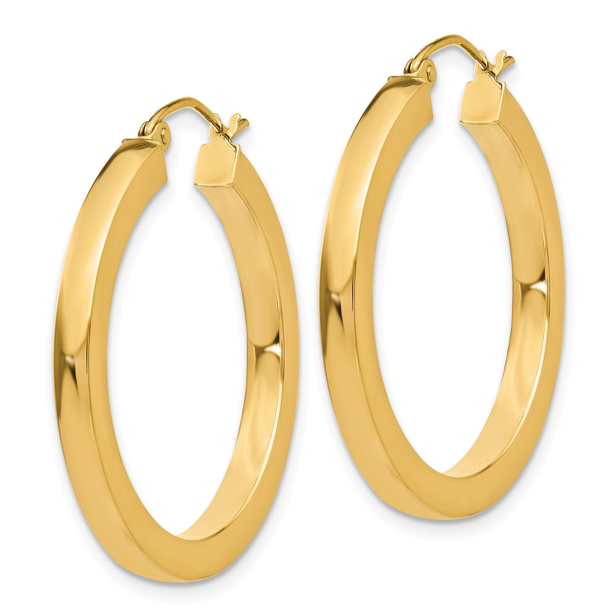 10k Yellow Gold Hoop Earrings, Medium Round Polished Hoops with Latch Back Closure