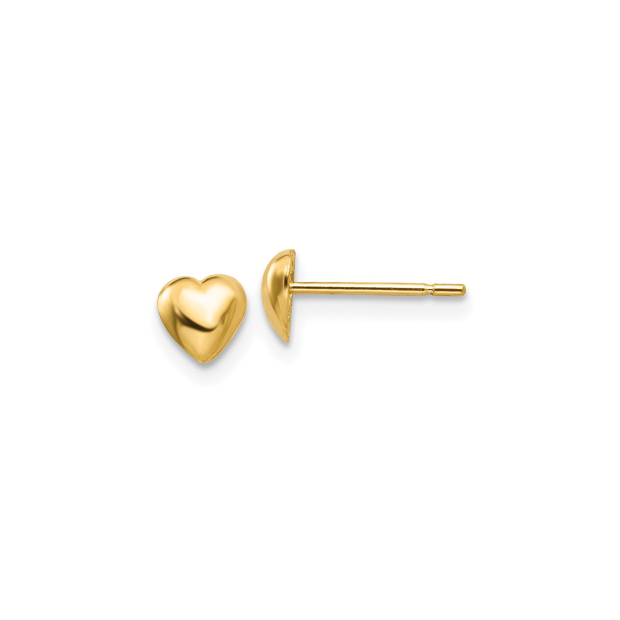10k Yellow Gold Heart Stud Earrings, Polished Puffed Design, Minimalist Romantic Style