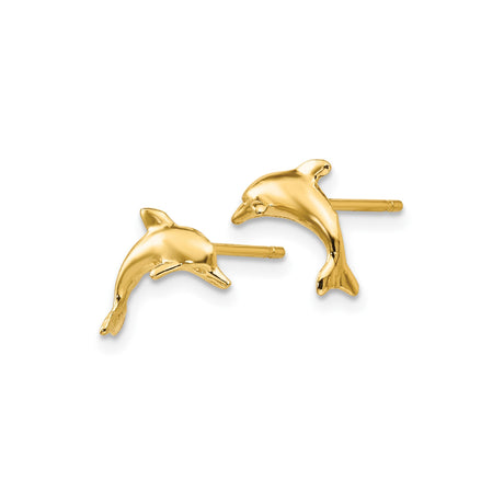10k Yellow Gold Dolphin Stud Earrings, Polished Jumping Dolphin Design, Nautical Style