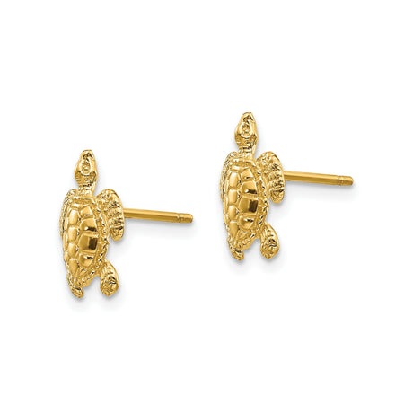10k Yellow Gold Turtle Stud Earrings, Detailed Sea Turtle Design, Ocean Theme Jewelry