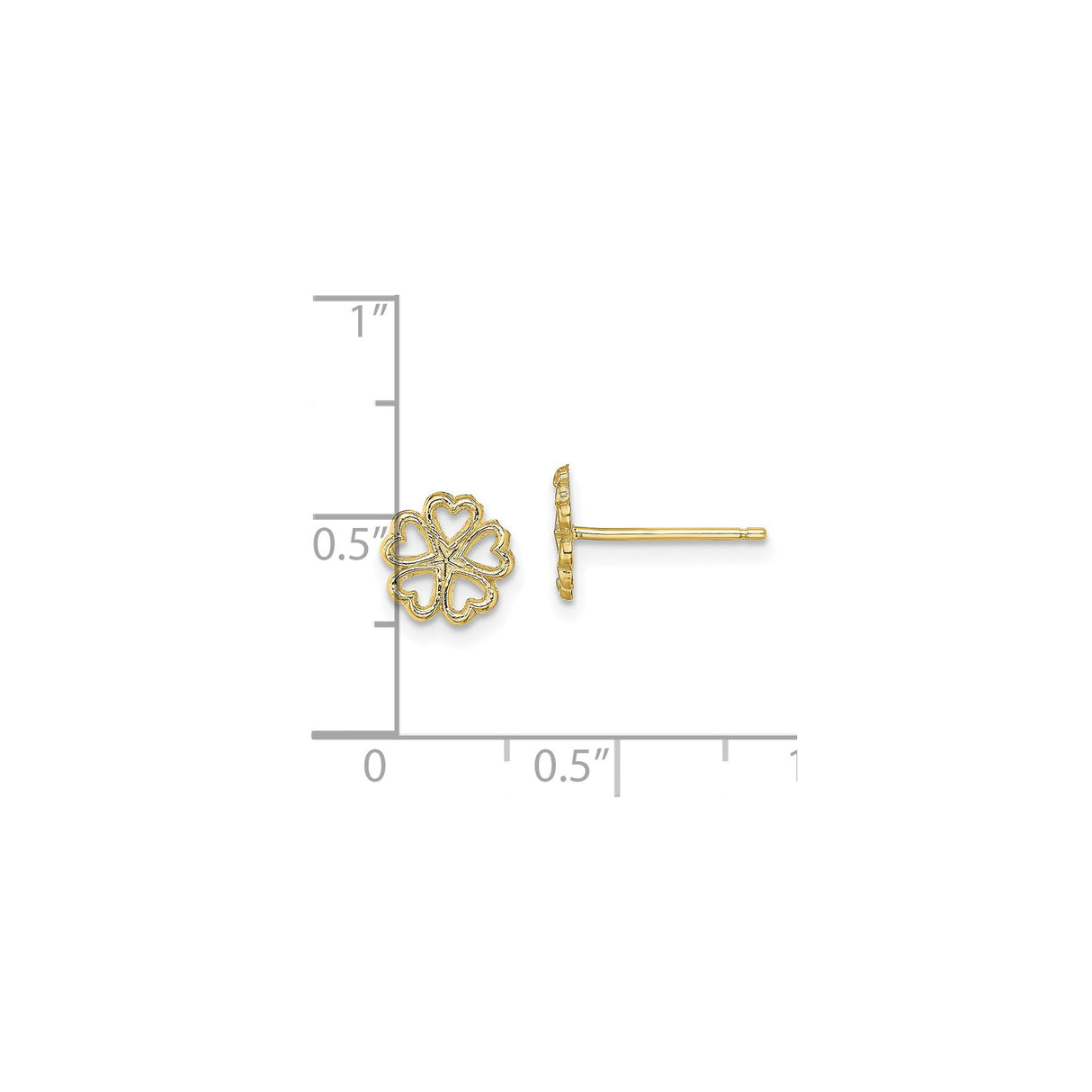 10k Yellow Gold Stud Earrings, Openwork Four-Leaf Clover with Heart-Shaped Leaves, Irish Luck Design