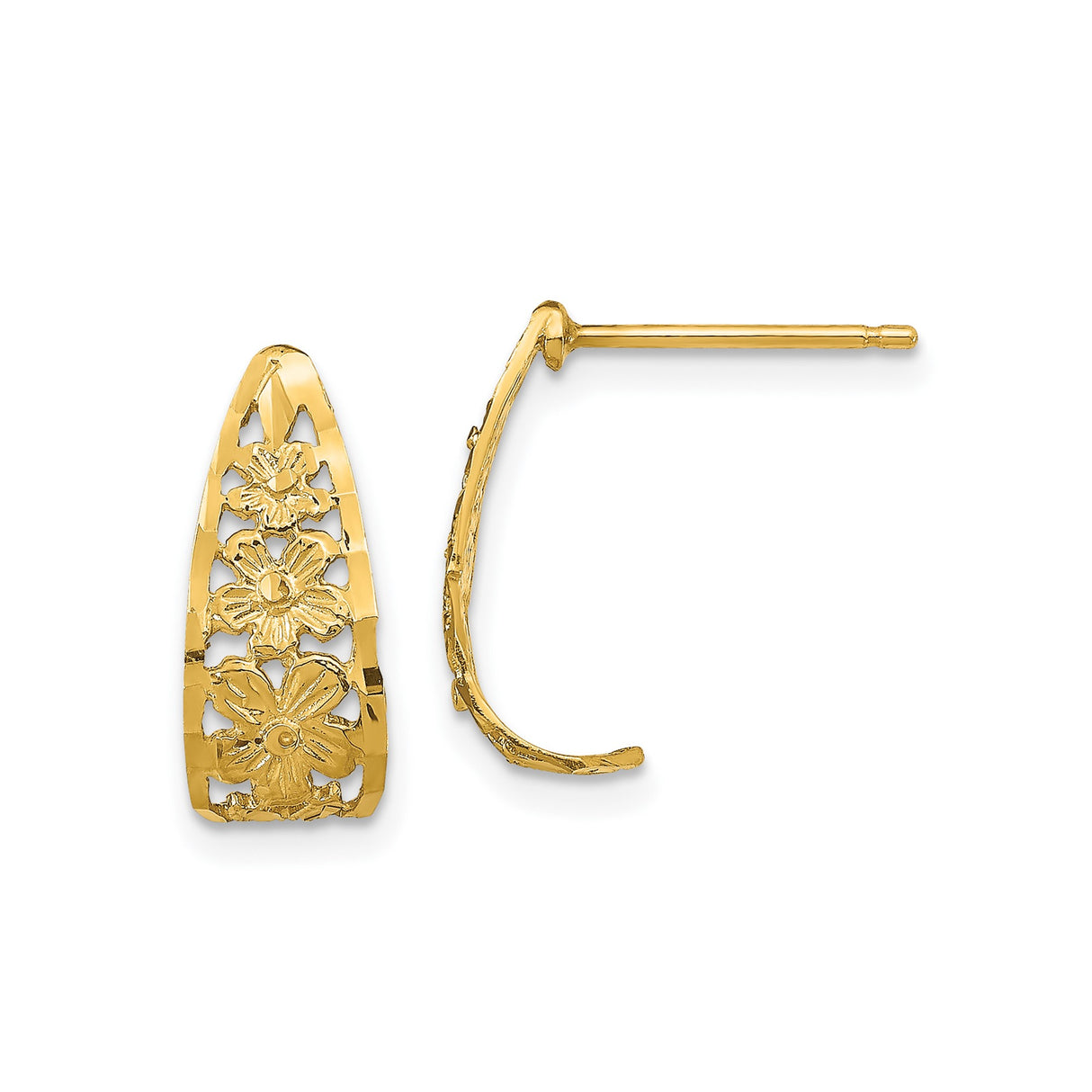 10k Yellow Gold Hoop Earrings with Openwork Floral Design for Women