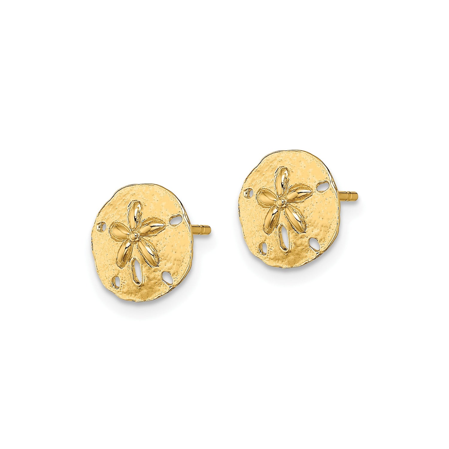 10k Yellow Gold Sand Dollar Stud Earrings, Nautical Ocean-Inspired Design for Women