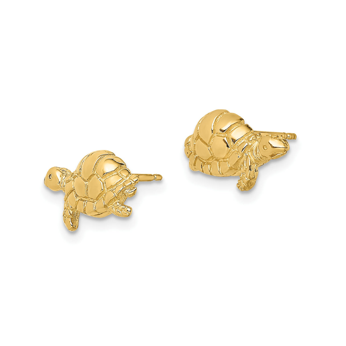10k Yellow Gold Turtle Stud Earrings, Marine Life Theme, Symbol of Longevity and Protection