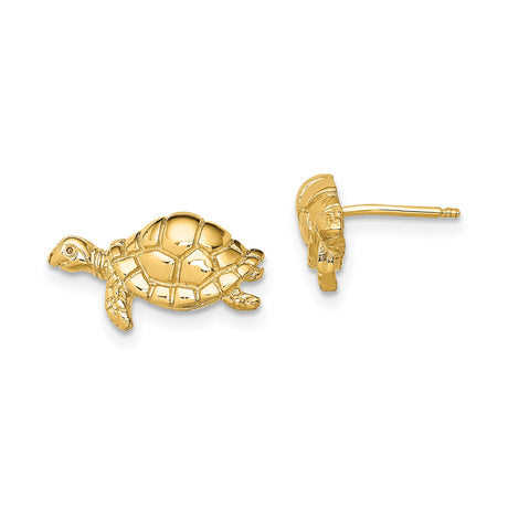 10k Yellow Gold Turtle Stud Earrings, Marine Life Theme, Symbol of Longevity and Protection