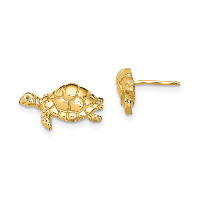 10k Yellow Gold Turtle Stud Earrings, Marine Life Theme, Symbol of Longevity and Protection