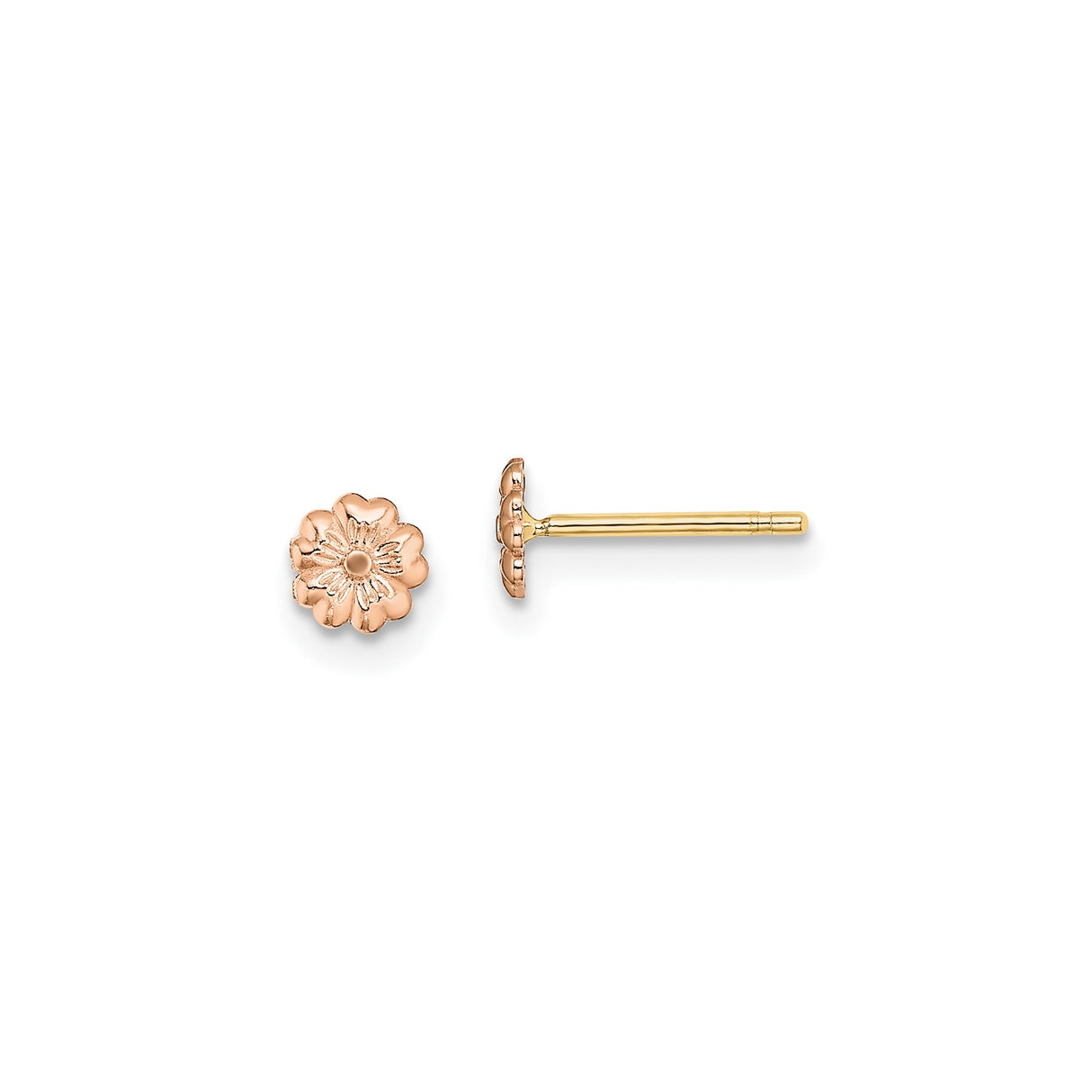 10k Rose Gold Flower Stud Earrings, Delicate Bloom Design, Botanical Style for Women