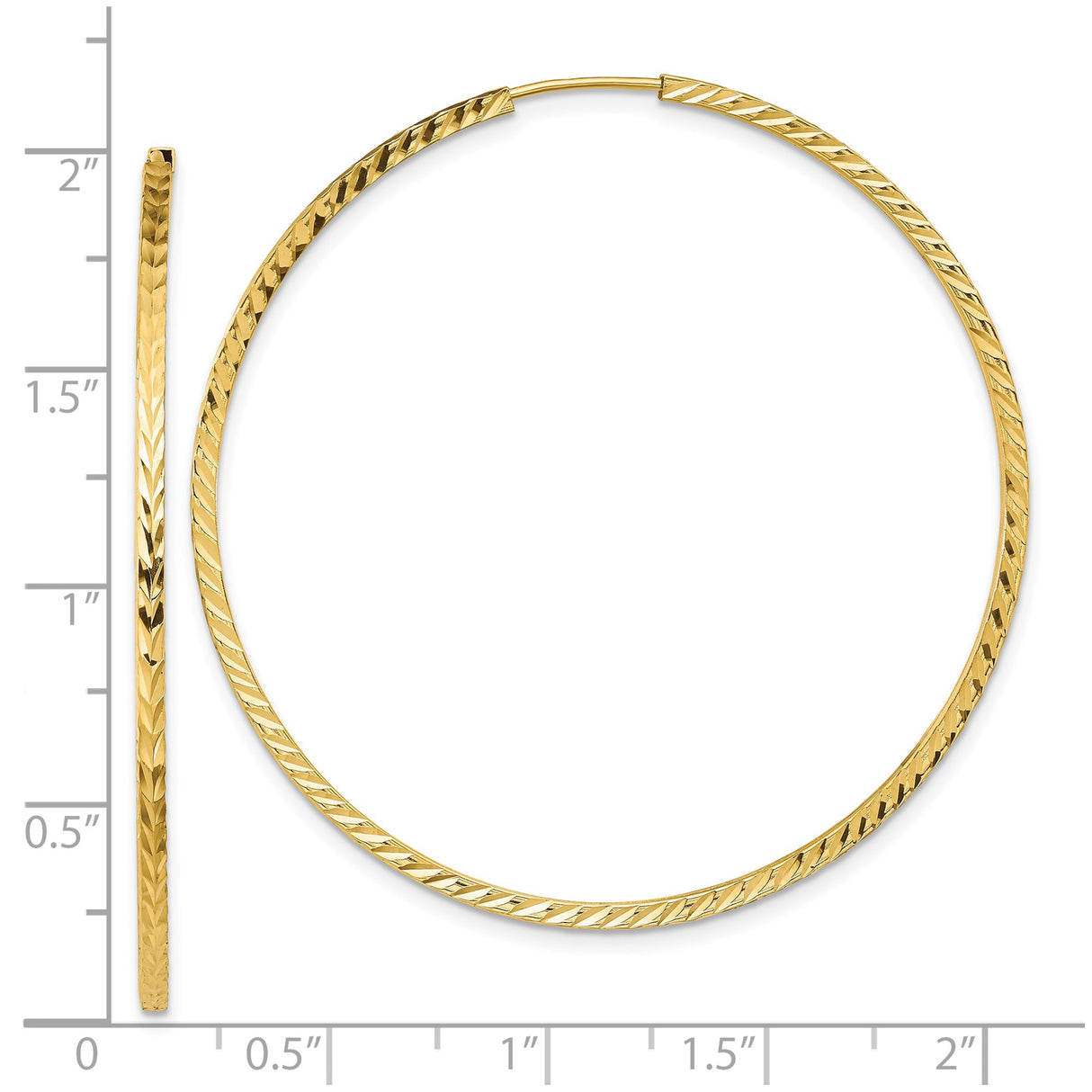 10k Yellow Gold Large Hoop Earrings with Diamond Cut Polished Finish, Lightweight Round Design