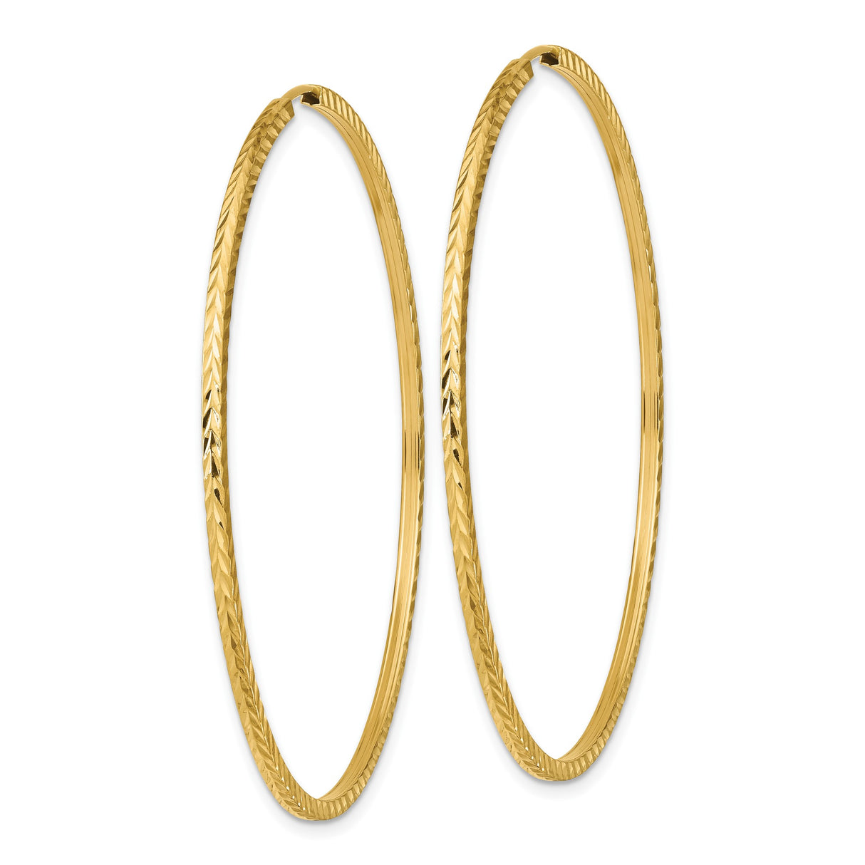 10k Yellow Gold Hoop Earrings, Textured Diamond Cut Design, Polished Endless Style for Women