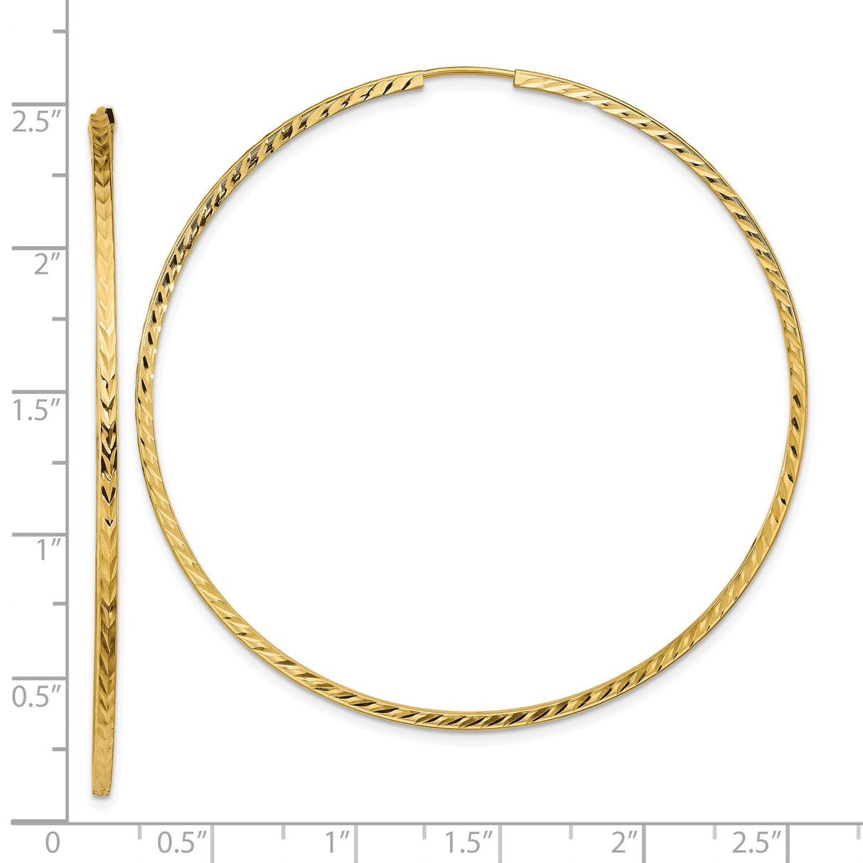 10k Yellow Gold Hoop Earrings, Diamond Cut Textured Large Lightweight Round Design for Women