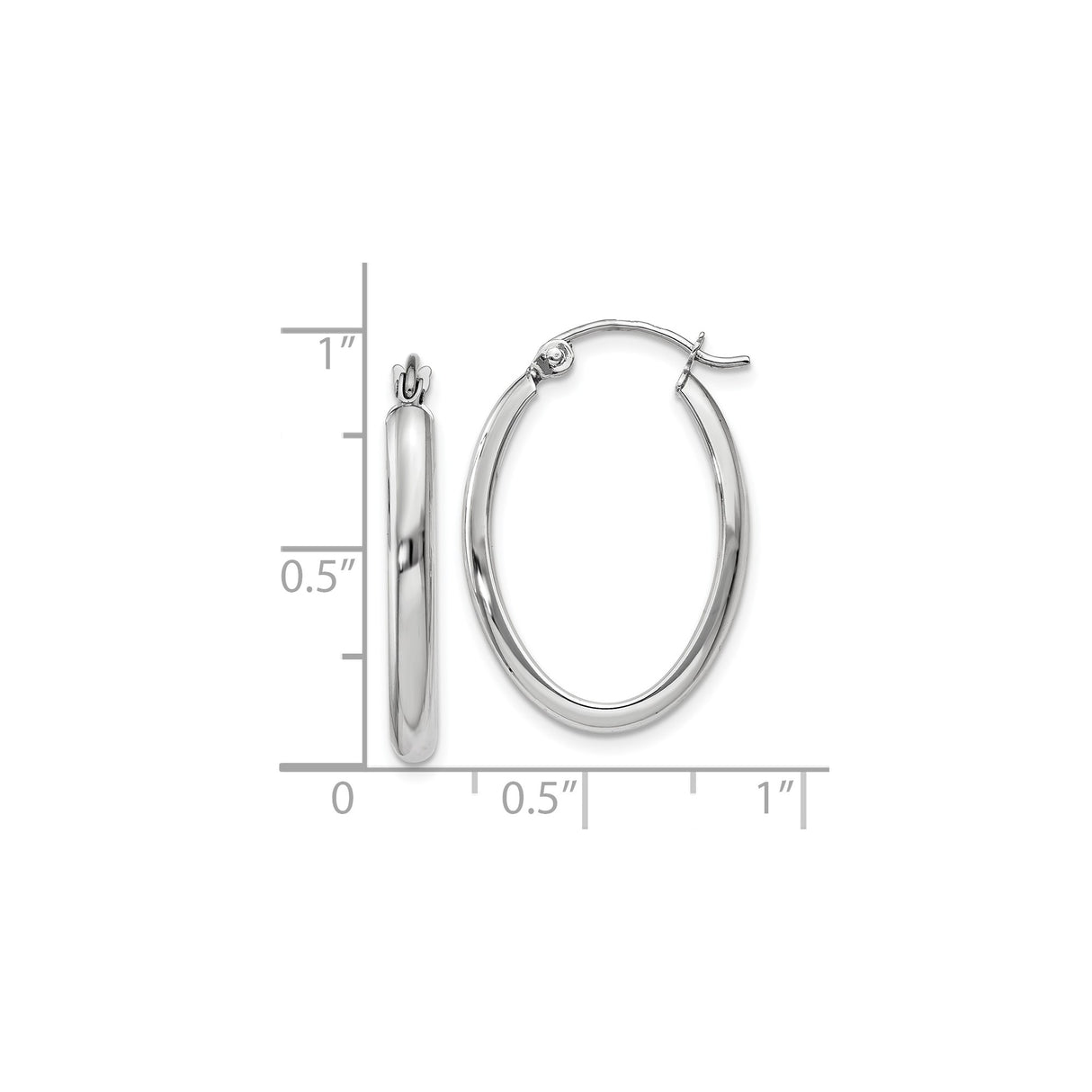10k White Gold Oval Hoop Earrings with Polished Finish, Lightweight Design for Women