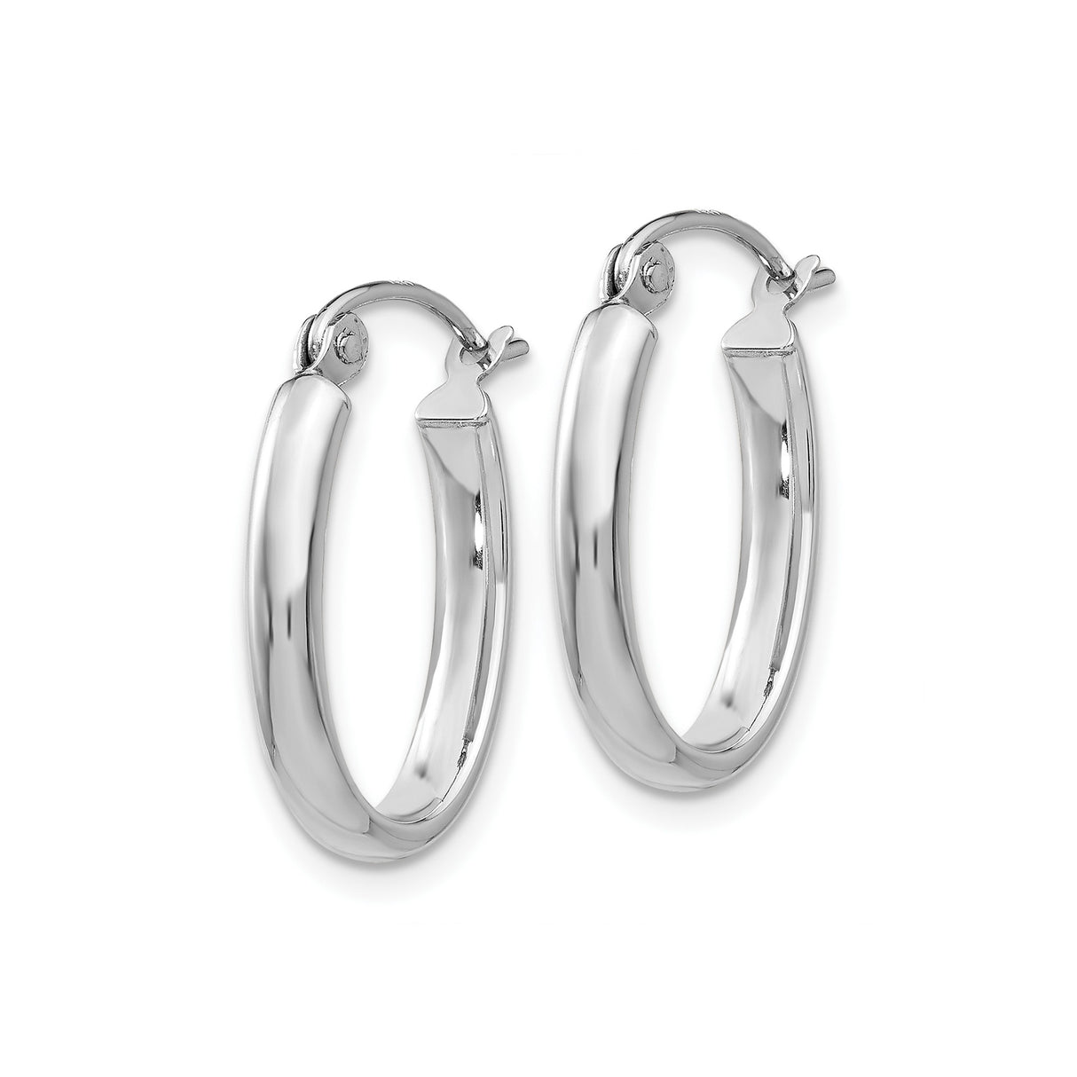 10k White Gold Oval Hoop Earrings, Polished Lightweight Smooth Finish, Classic Everyday Style