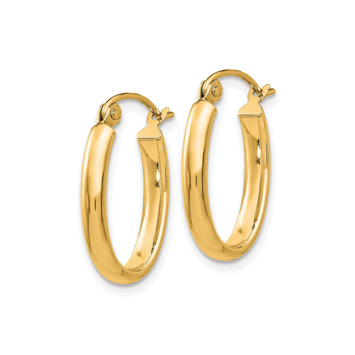 10k Yellow Gold Oval Tube Hoop Earrings, Polished Lightweight Minimalist Style for Women