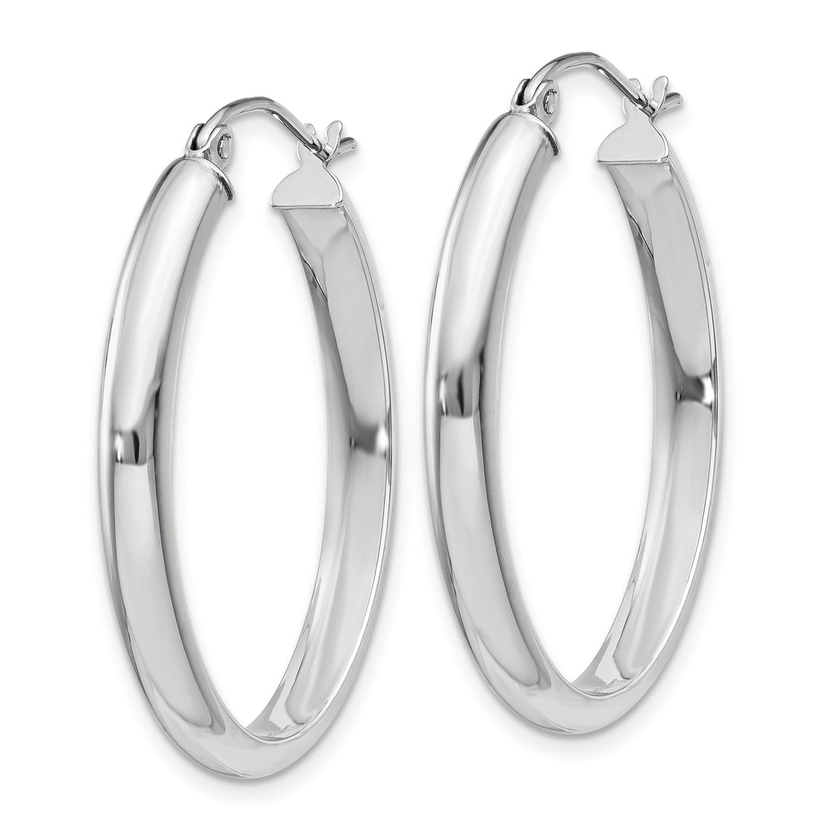 10k White Gold Hoop Earrings, Oval Tube Design with High Polish Finish, Sleek Minimalist Style for Women