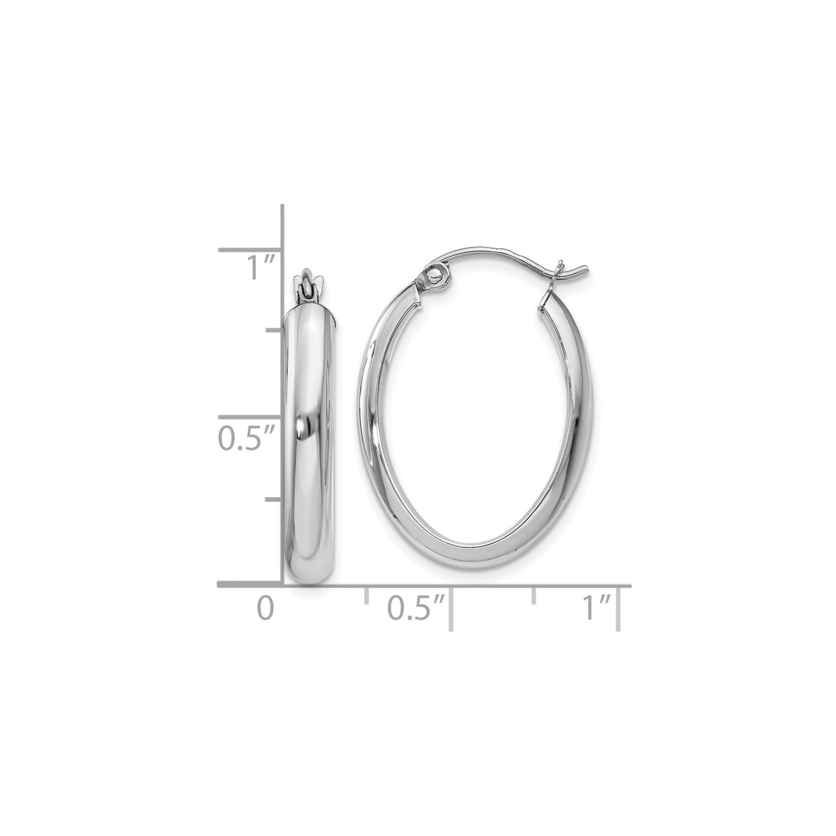 10k White Gold Oval Tube Hoop Earrings, Polished Sleek Minimalist Design for Women