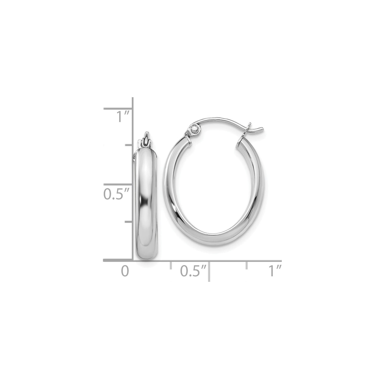 10k White Gold Oval Hoop Earrings, Polished Lightweight Design, Hinged Clasp, Minimalist Style