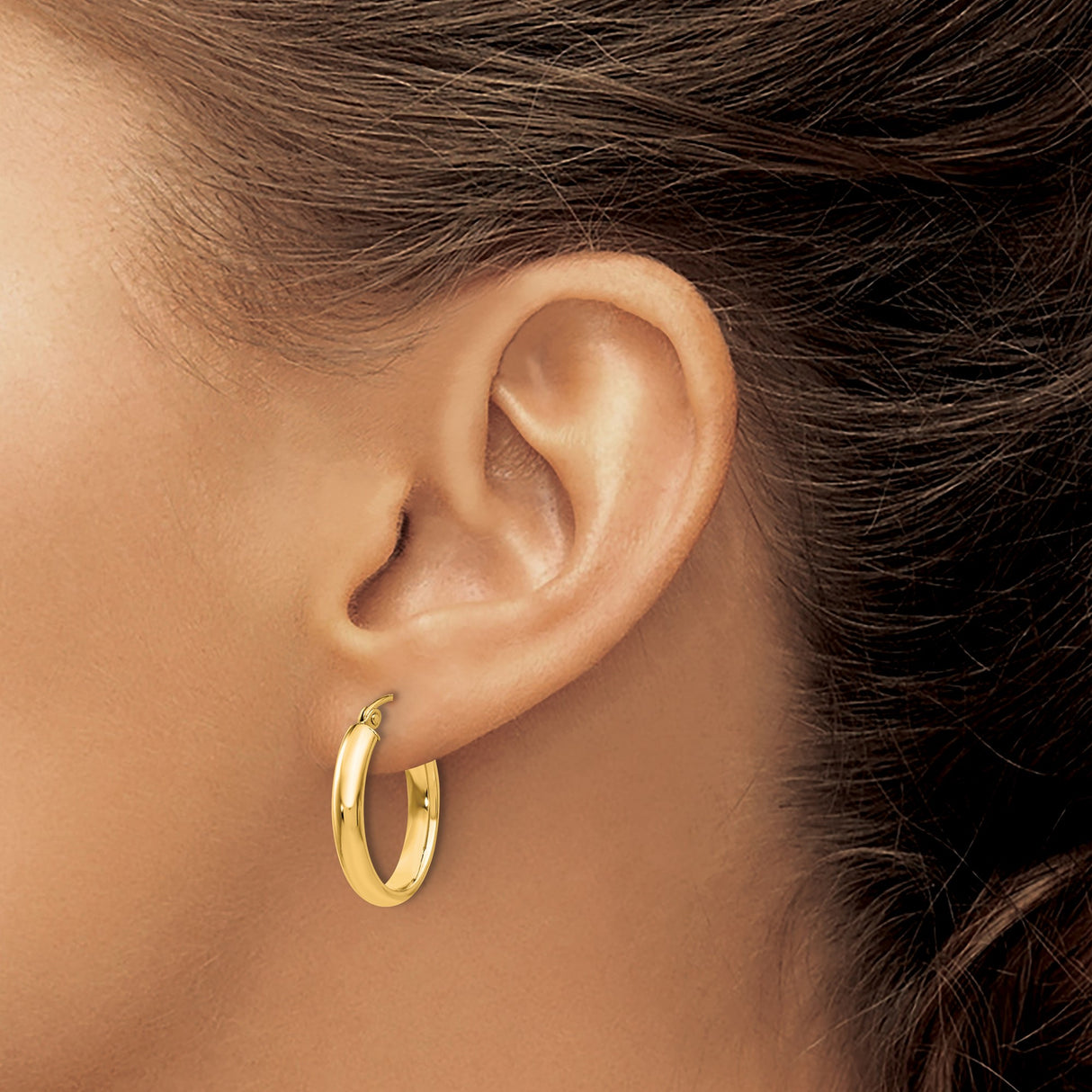 10k Yellow Gold Oval Hoop Earrings, Polished Tube Design, Lightweight Classic Style for Women