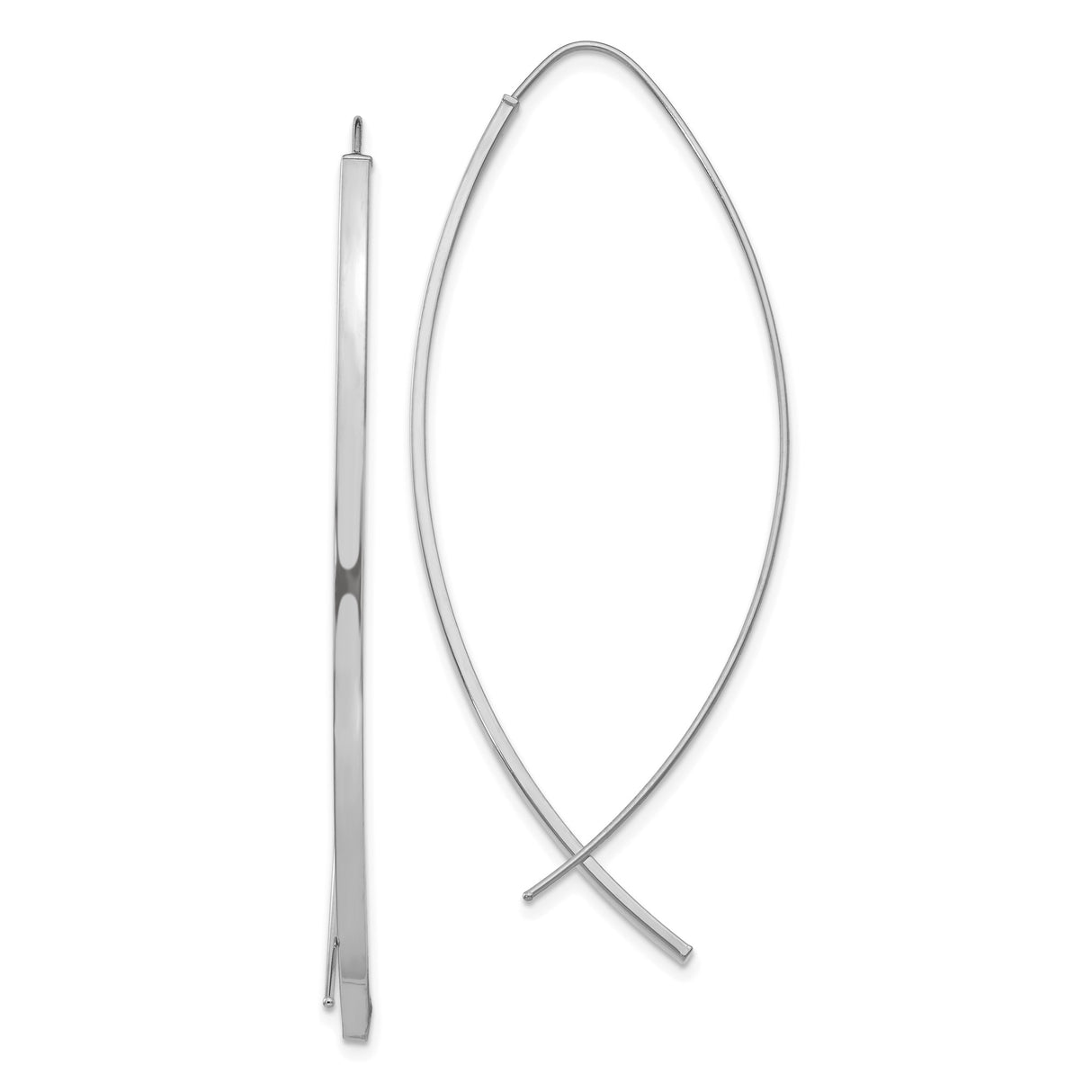 10k White Gold Threader Earrings, Ichthys Christian Fish Symbol, Minimalist Religious Jewelry for Women