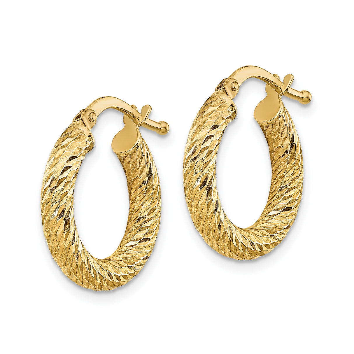 10k Yellow Gold Hoop Earrings, Diamond Cut Twisted Design with Textured Finish
