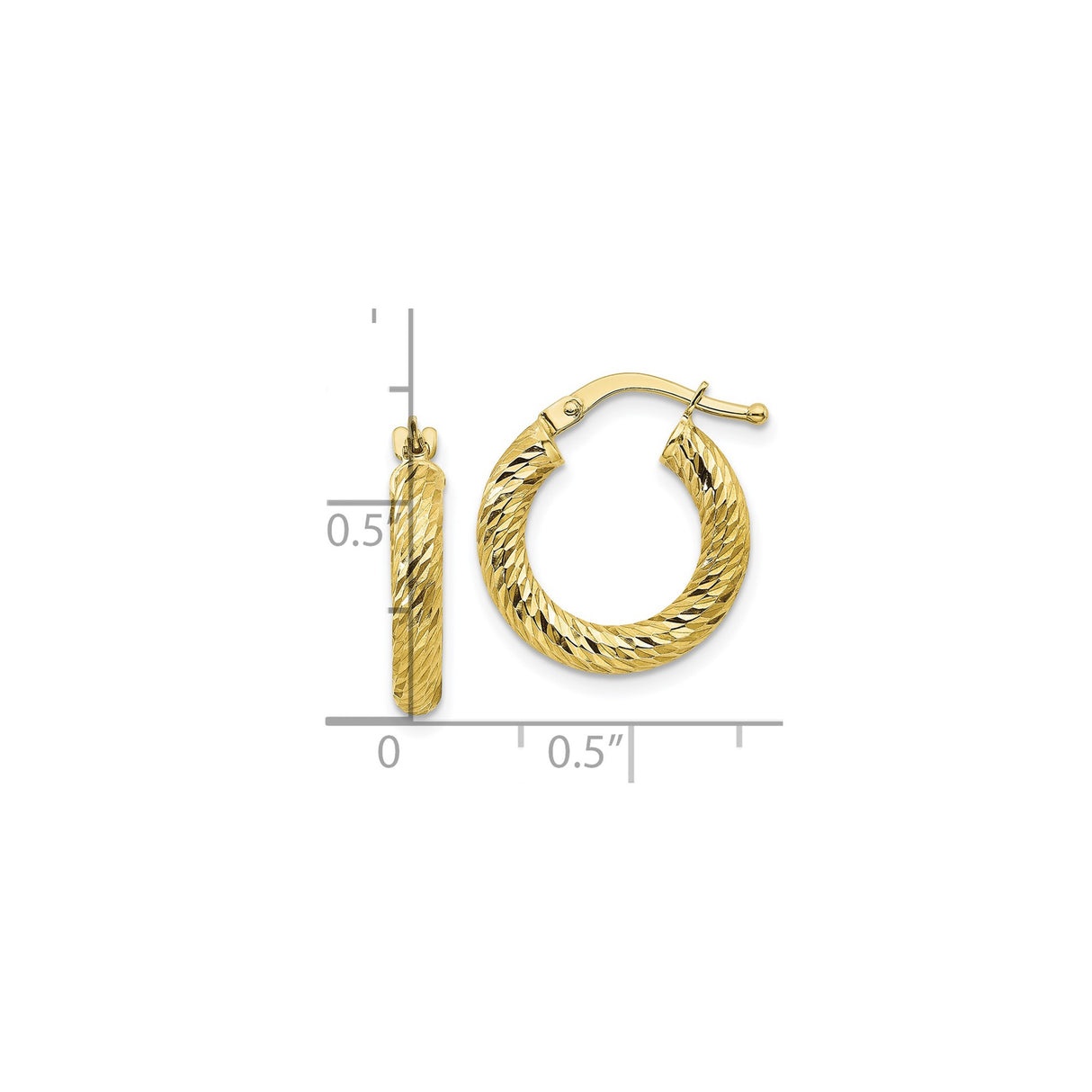 10k Yellow Gold Hoop Earrings, Diamond Cut Twisted Design with Textured Finish