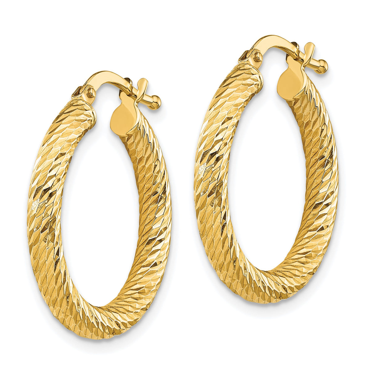 10k Yellow Gold Hoop Earrings, Diamond-Cut Textured Round Hoops with Latch-Back Closure