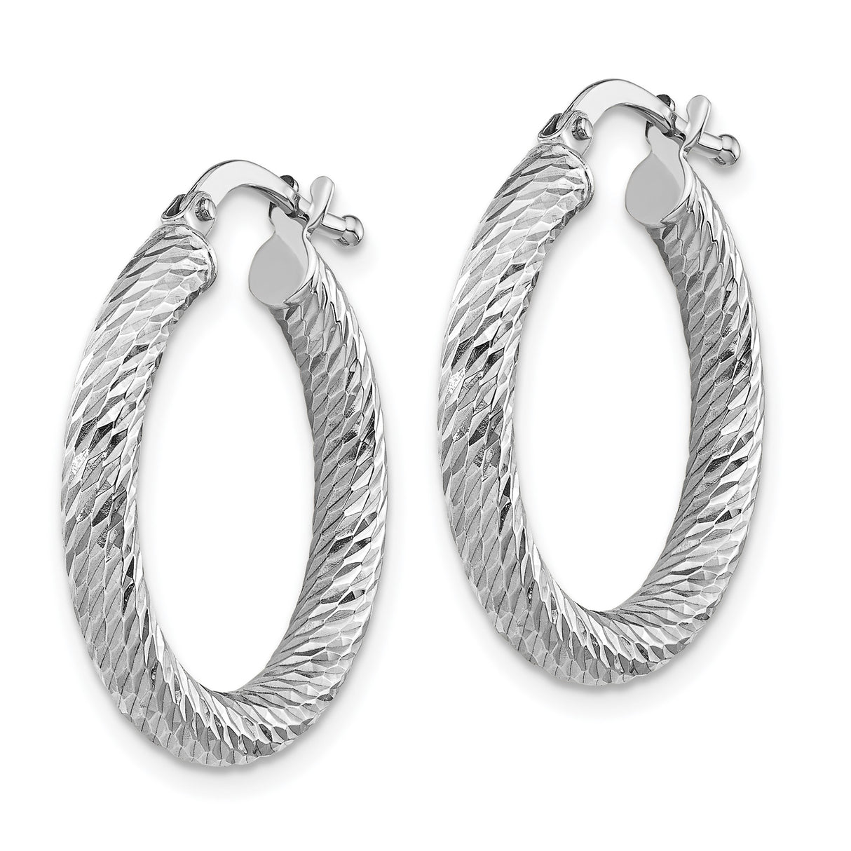 10k White Gold Hoop Earrings, Diamond-Cut Twisted Textured Design for Women