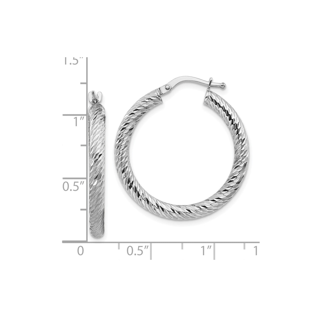 10k White Gold Hoop Earrings, Diamond Cut Textured Round Design for Women