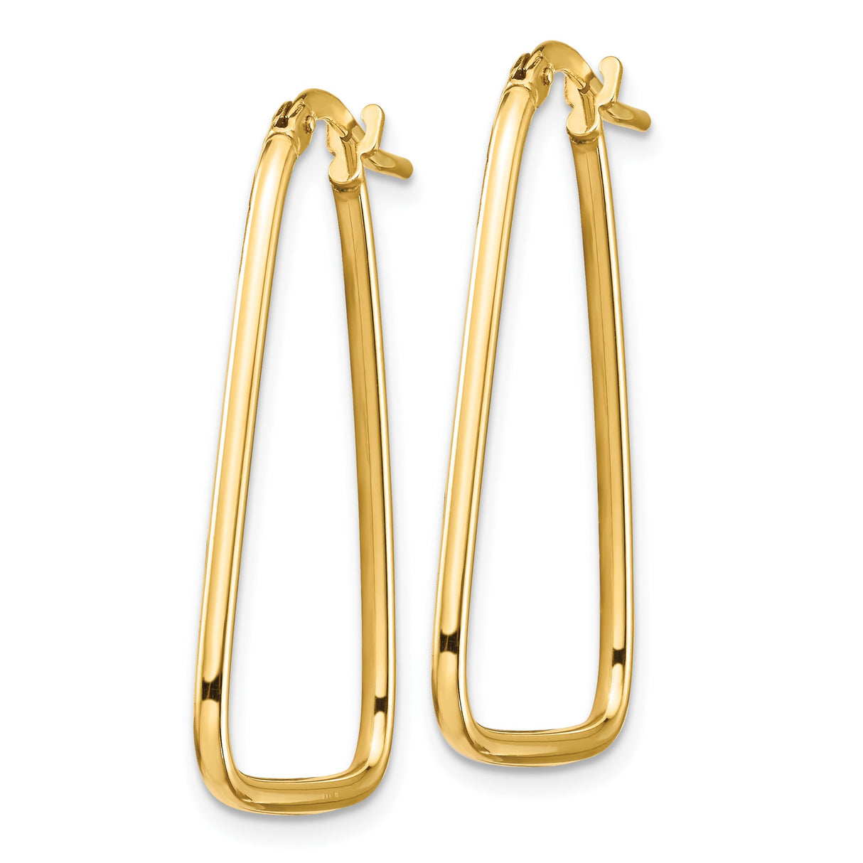 10k Yellow Gold Hoop Earrings, Geometric Tapered Trapezoid Design, Polished Minimalist Style