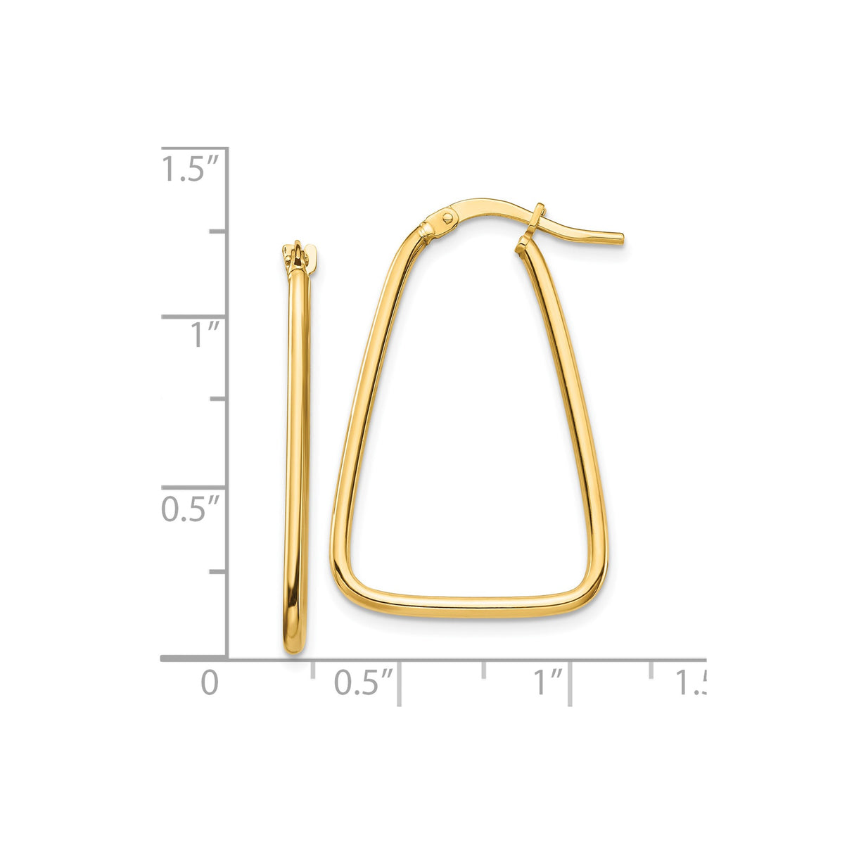 10k Yellow Gold Hoop Earrings, Geometric Tapered Trapezoid Design, Polished Minimalist Style