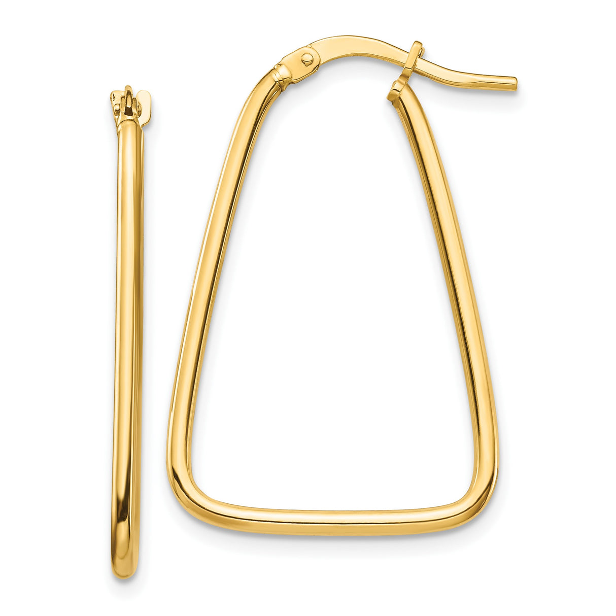 10k Yellow Gold Hoop Earrings, Geometric Tapered Trapezoid Design, Polished Minimalist Style